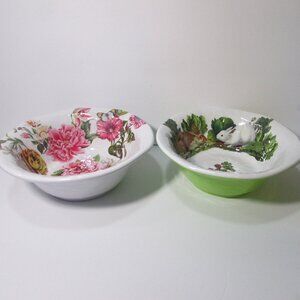 lot of 2 large Michel plastic serving bowl bunny floral spring